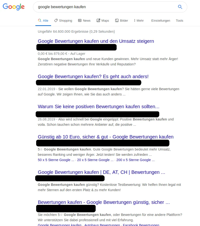 Screenshot "google bewertungen kaufen"