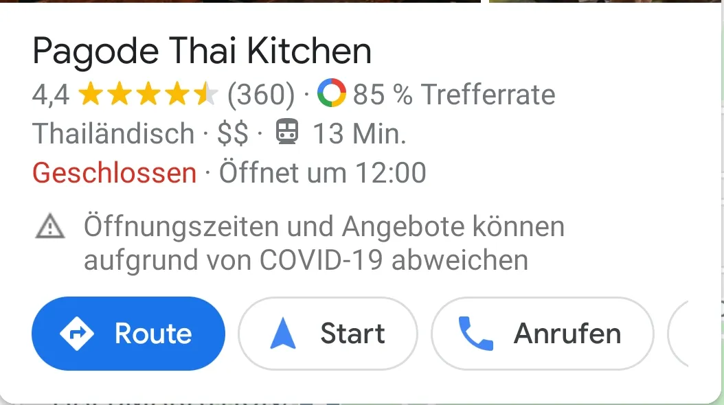 Die Meldung verschwindet, wenn die Öffnungszeiten aktualisiert werden
